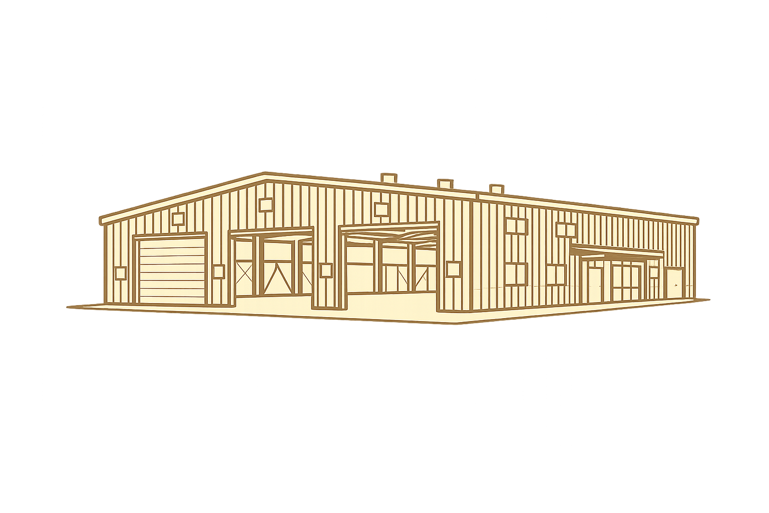 Architectural Illustration of a self-storage unit.