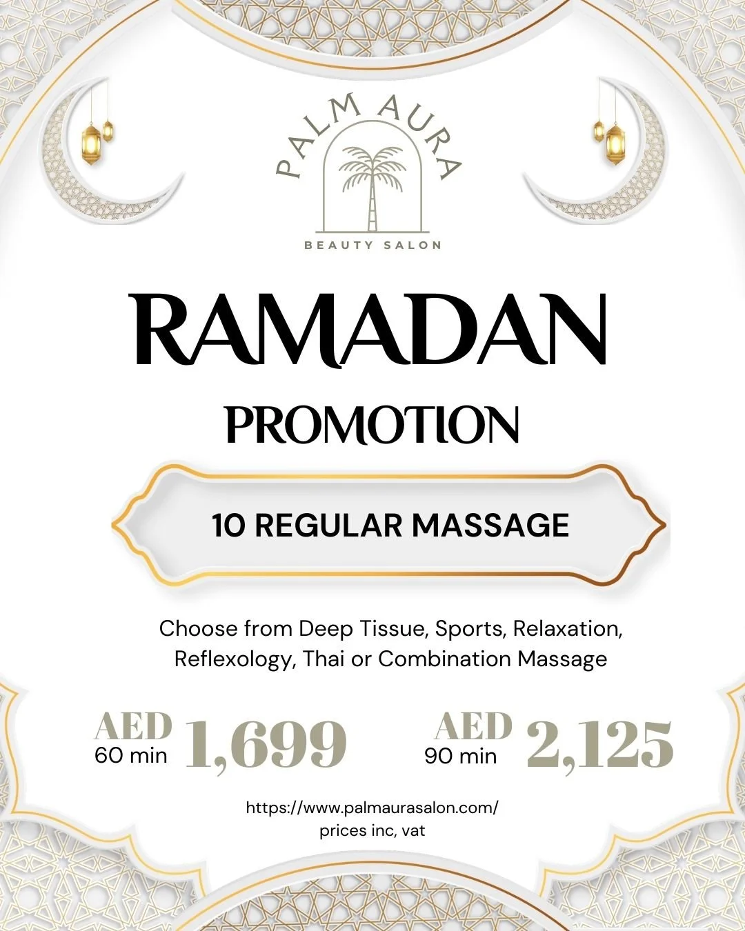 Regular massage package Choose from Deep Tissue, Sports, Relaxation, Reflexology, Thai or Combination Massage in Dubai and Abu Dhabi