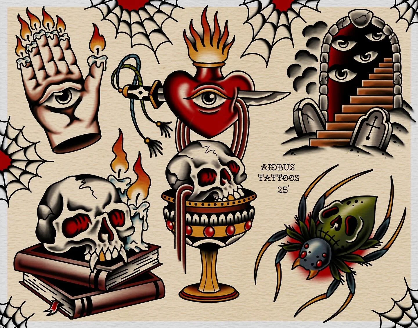 🎃 Im a little late but heres some flash for spooky season 👻 
Your designs or mine! Im always up for somthing spooky 🔪
-
Designs available in:
Black &amp; Gray 🖤🩶
or
Color 🌈 
For pricing shoot me a message including:
placement and size
-
Booking