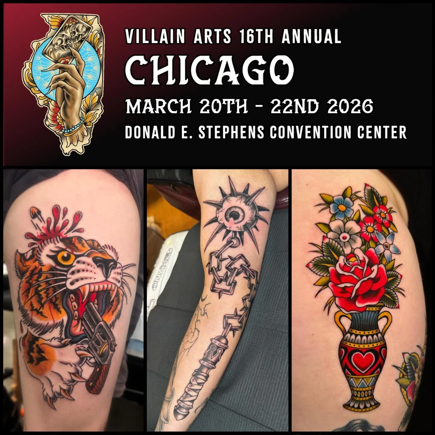 💥 HEY EVERYONE!! I will be tattooing at the Chicago @villainarts convention again 💥
&bull;
I am booking for all days that weekend, so shoot me a message if youre looking to get tatted at the @chicagotattooartsfestival 
&bull;
Even if you&rsquo;re n