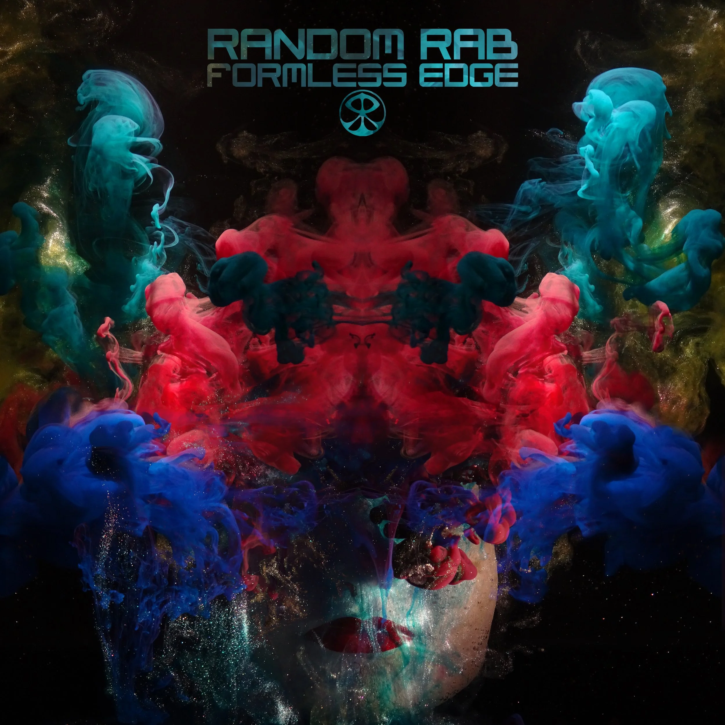 Colorful abstract image with red, blue, and teal smoke-like patterns surrounding a woman's face with red lips, with the text 'Random Rab Formless Edge' at the top.
