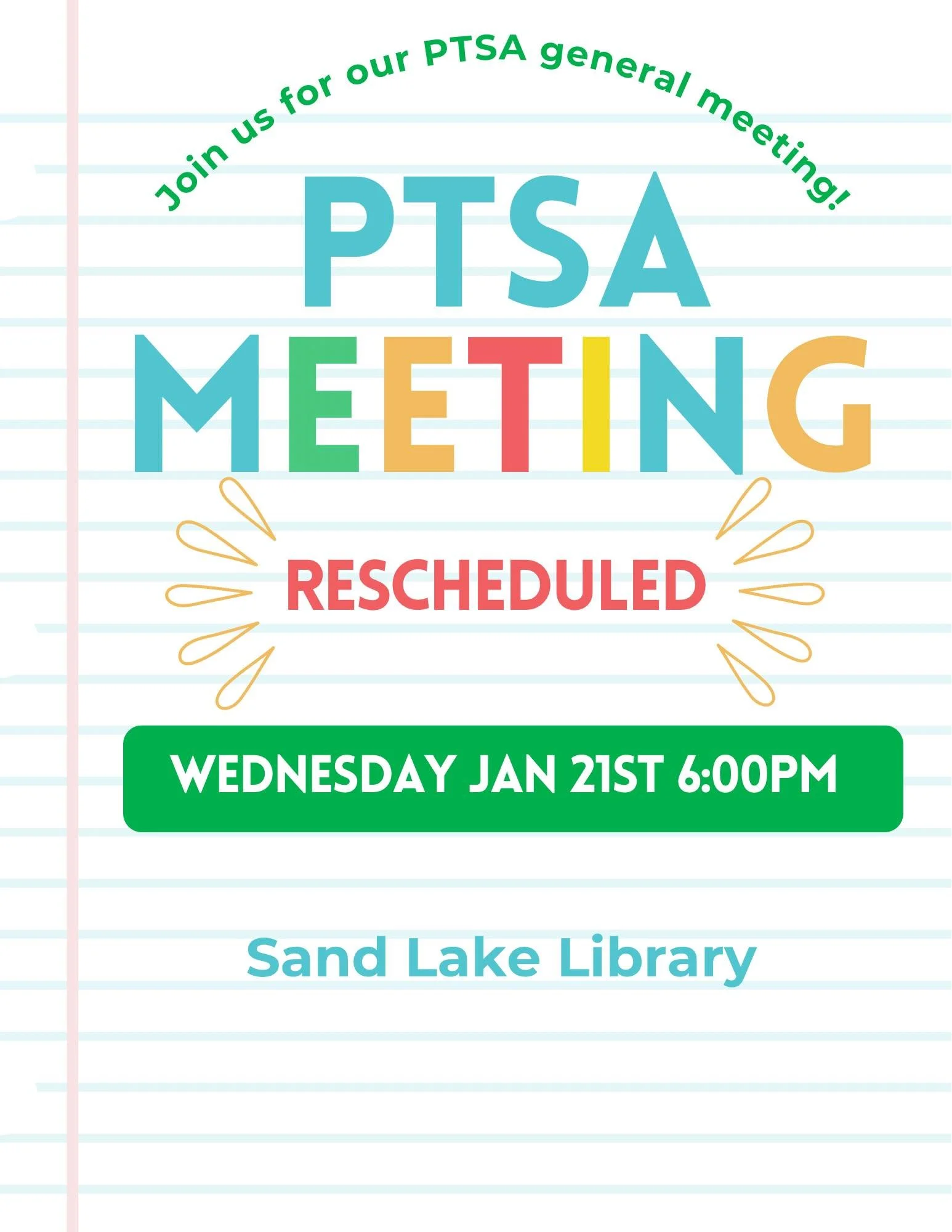 RESCHEDULED: PTSA General Meeting