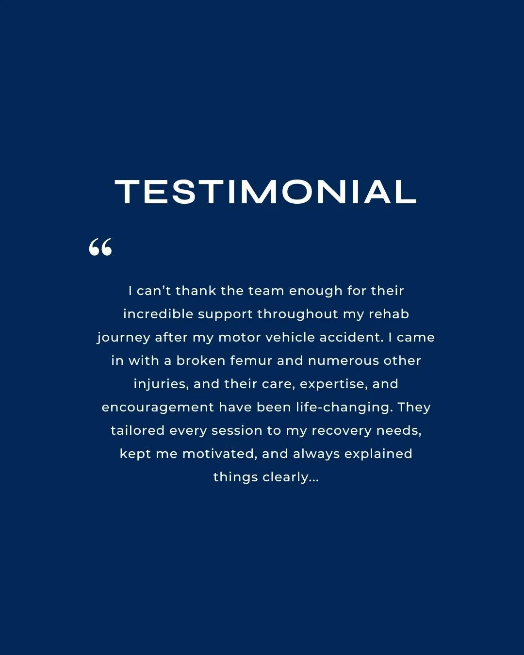 ... I&rsquo;ve made amazing progress thanks to their professionalism and genuine compassion. Highly recommend to anyone needing physio after a serious injury!&quot;
 
 
 
 
 
 
 
 
#Physiotherapy #Rehabilitation #SportsRehabilitation #PostOperativeRe