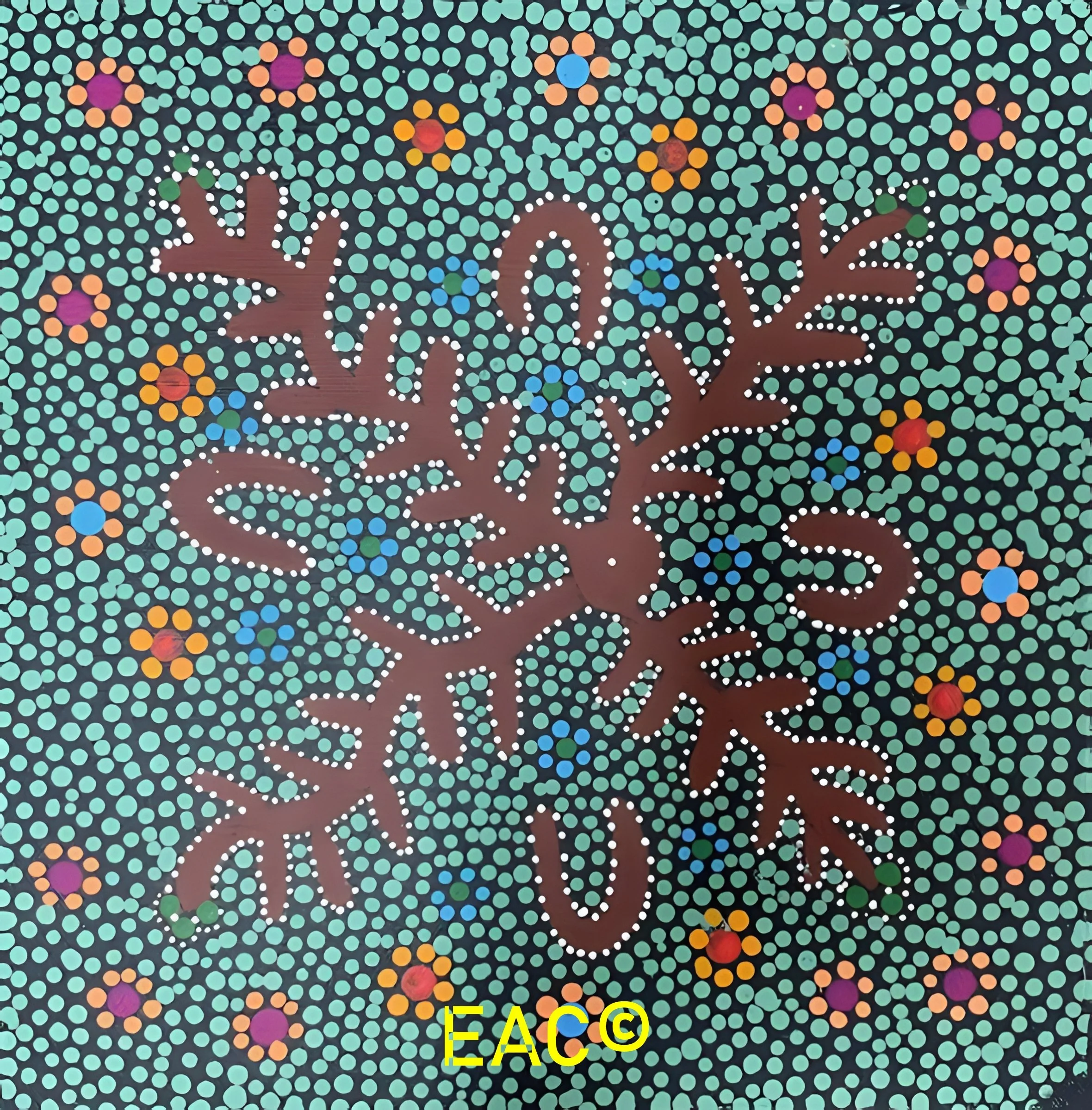 Women gathering bush tomatoes - painting by Joy Turner