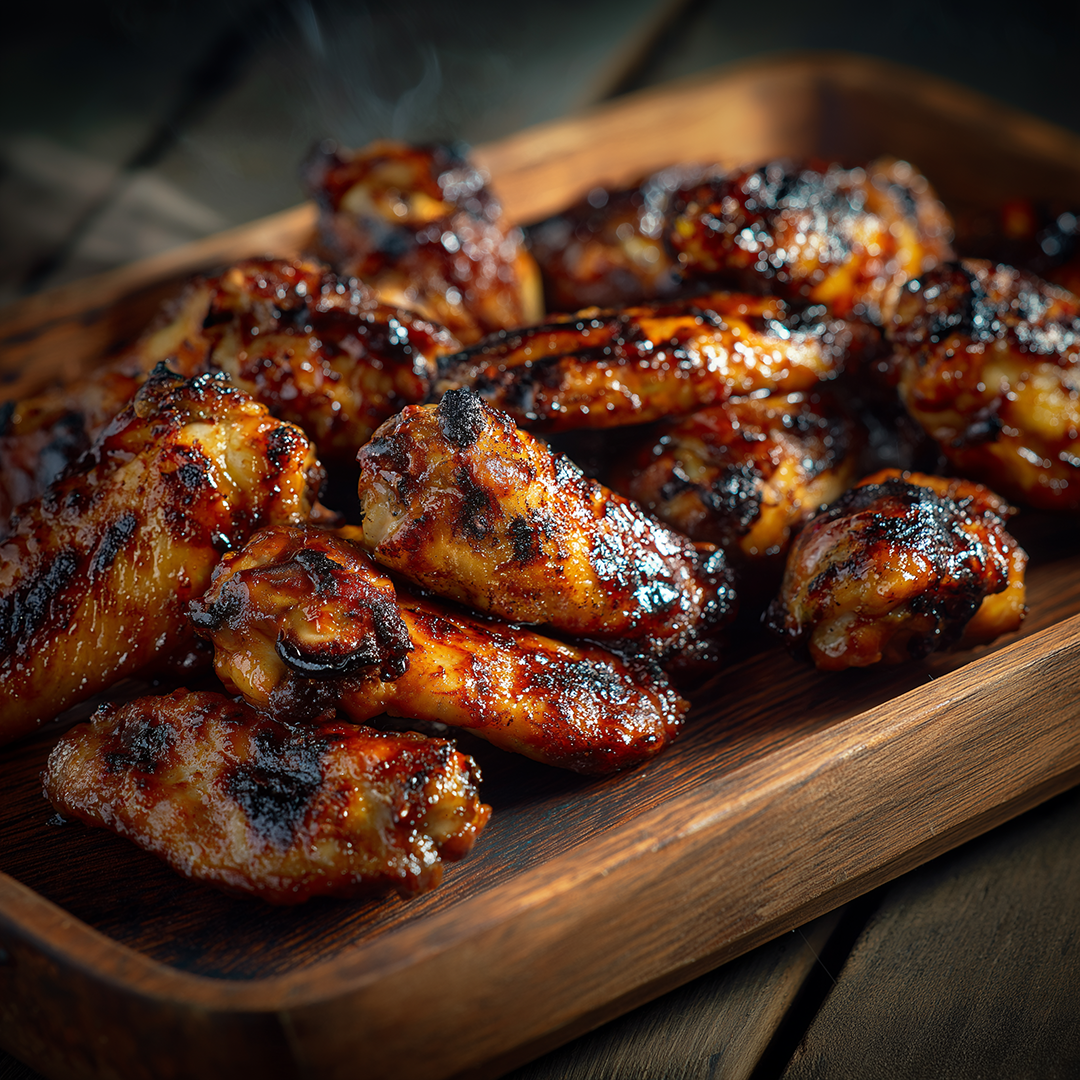 A pile of BBQ chicken wings