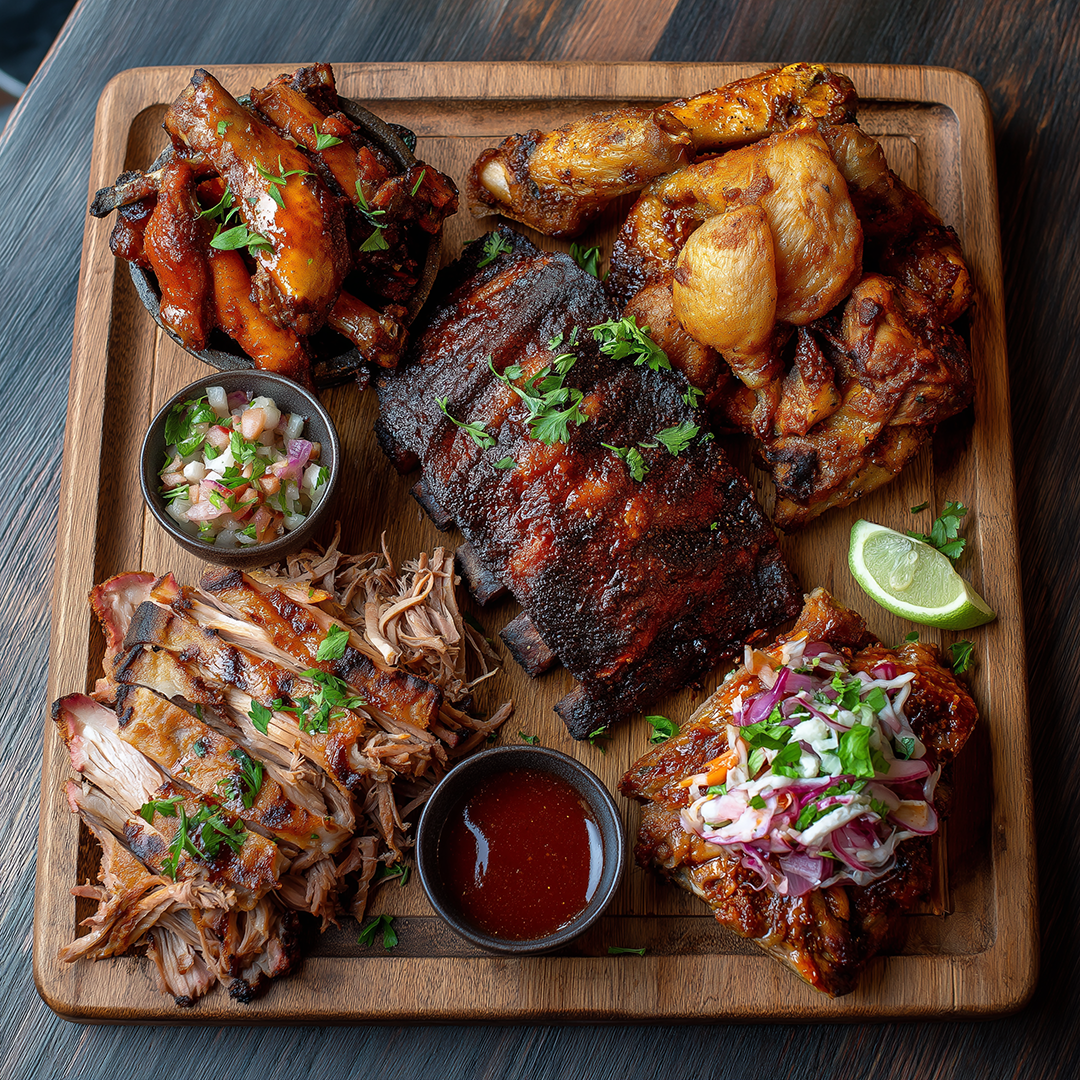 Tasting platter of BBQ meats