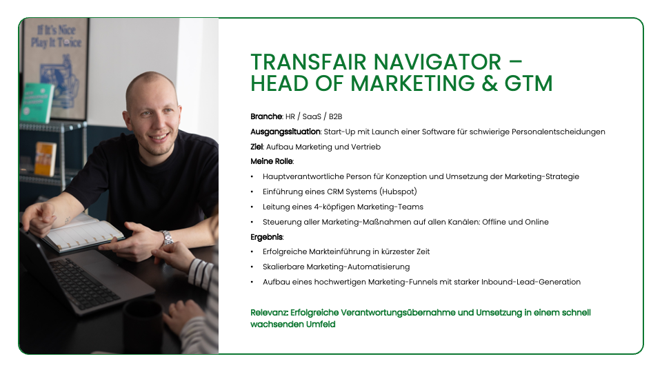 Interims Head of Marketing Sales SaaS TransFair Navigator
