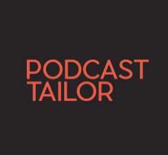 Black achtergrond met rode tekst 'PODCAST TAILOR'