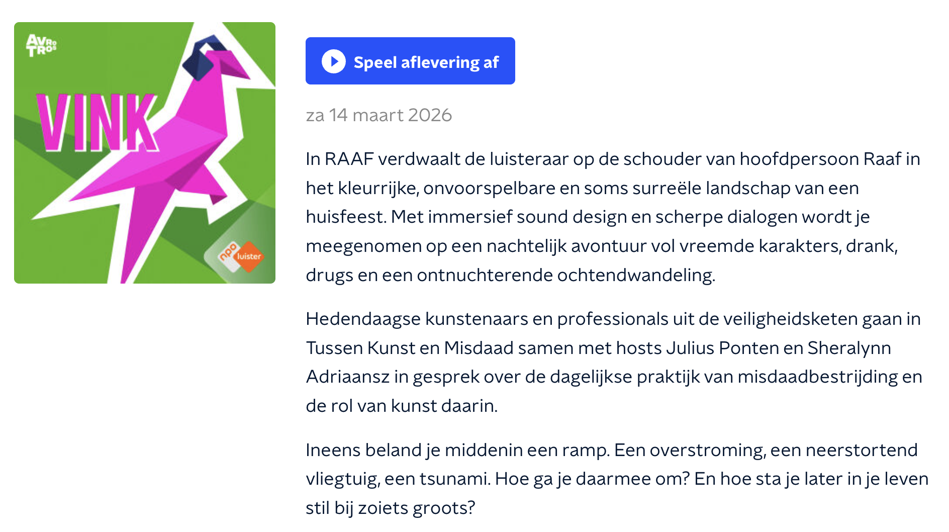 Tussen Kunst en Misdaad | Vink | NPO Radio 1