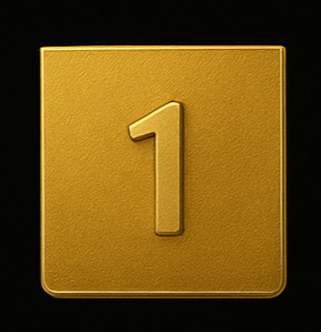 A gold square with a raised number 1 in the center.