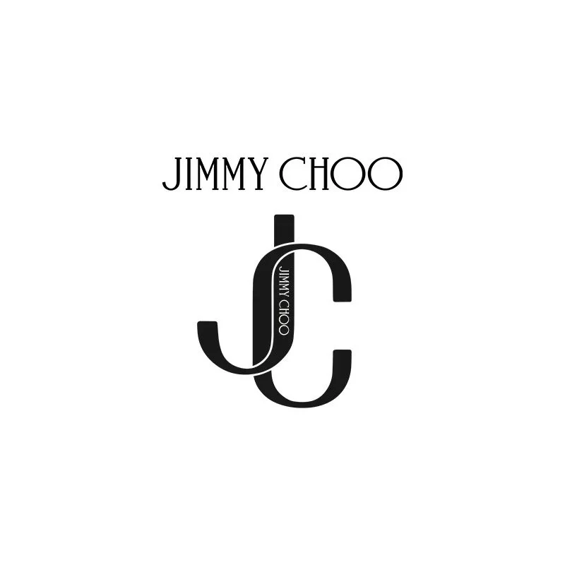 Black and white logo with the text "JIMMY CHOO" above a stylized monogram of the letters J and C, with "JIMMY CHOO" written inside the monogram.