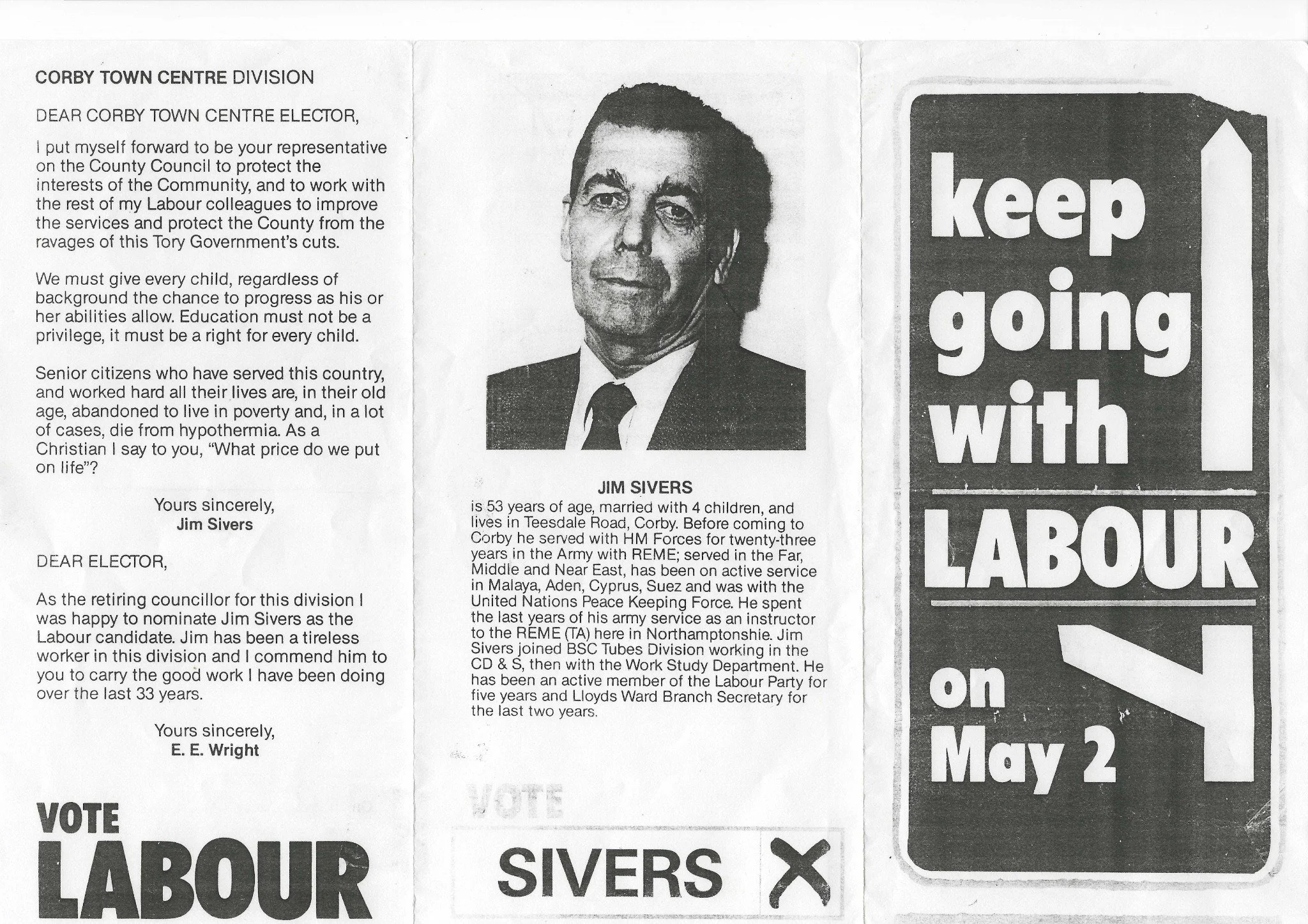 Dad’s 1985 Labour county council campaign leaflet for Corby Town Centre.