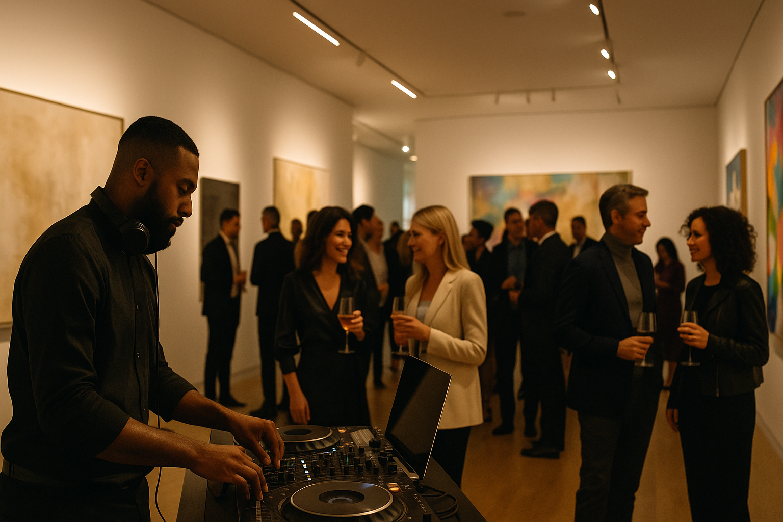 Corporate guests enjoying live DJ entertainment at a business event