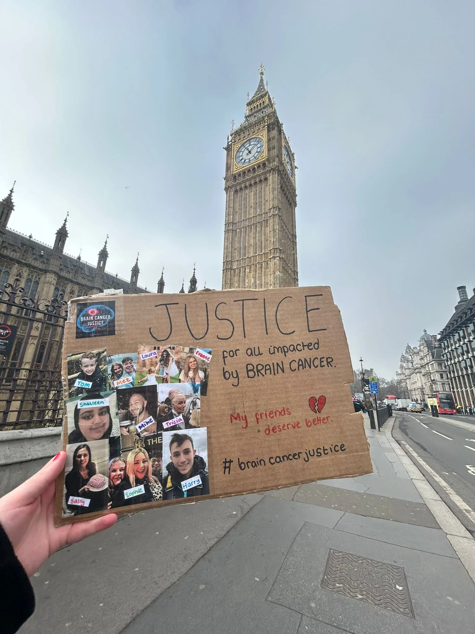 Molly's placard outside parliament