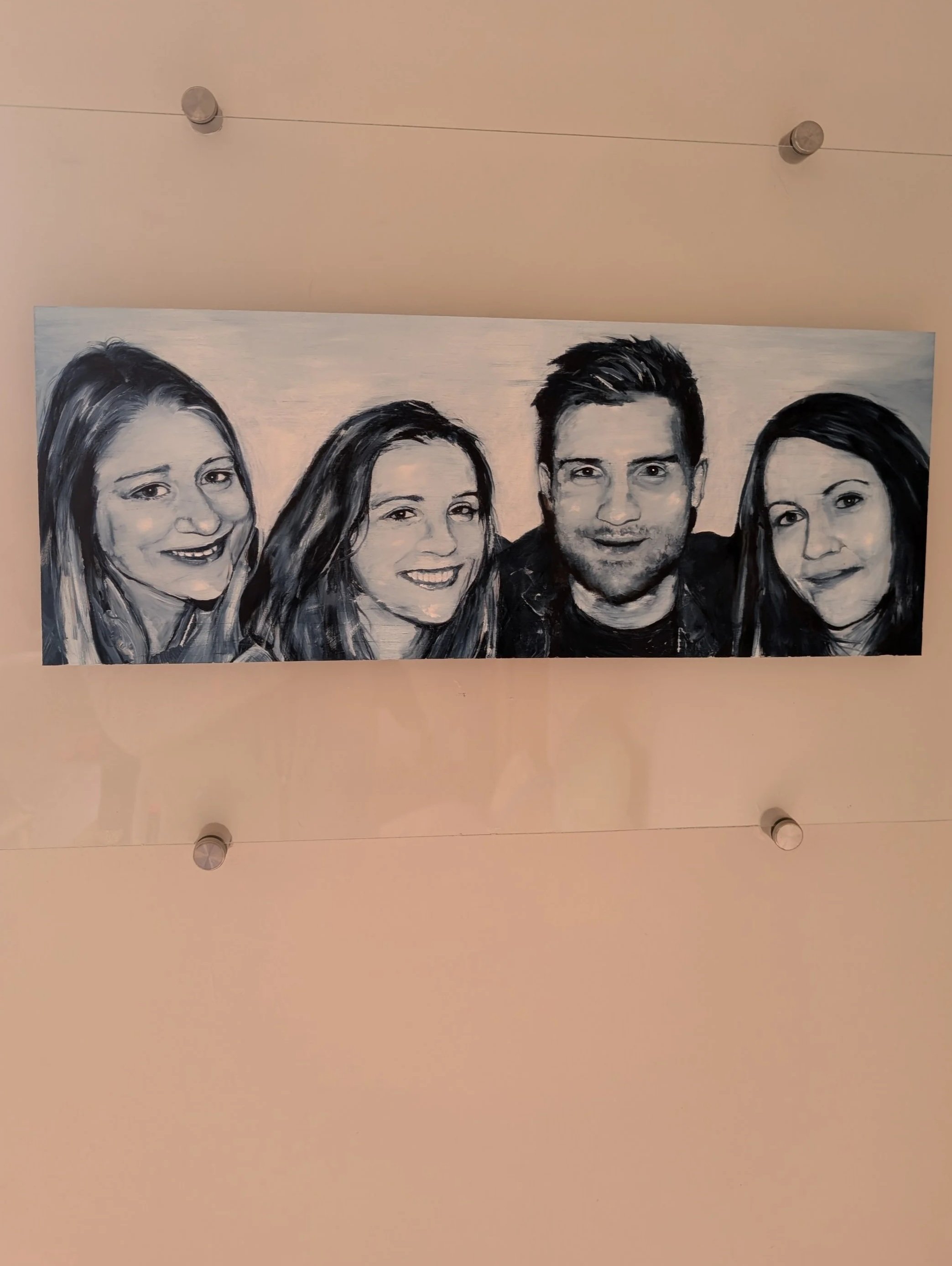 Dot Flo Tom and Meg - A3 oil on Glass