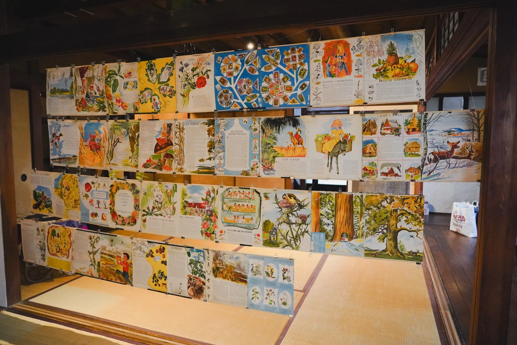 帰る - To return home / Regresar a casa, 2025.
Collage on pages from a 1960s botanical book, hand-stitched together. Photo: Hanako Nakane (c)