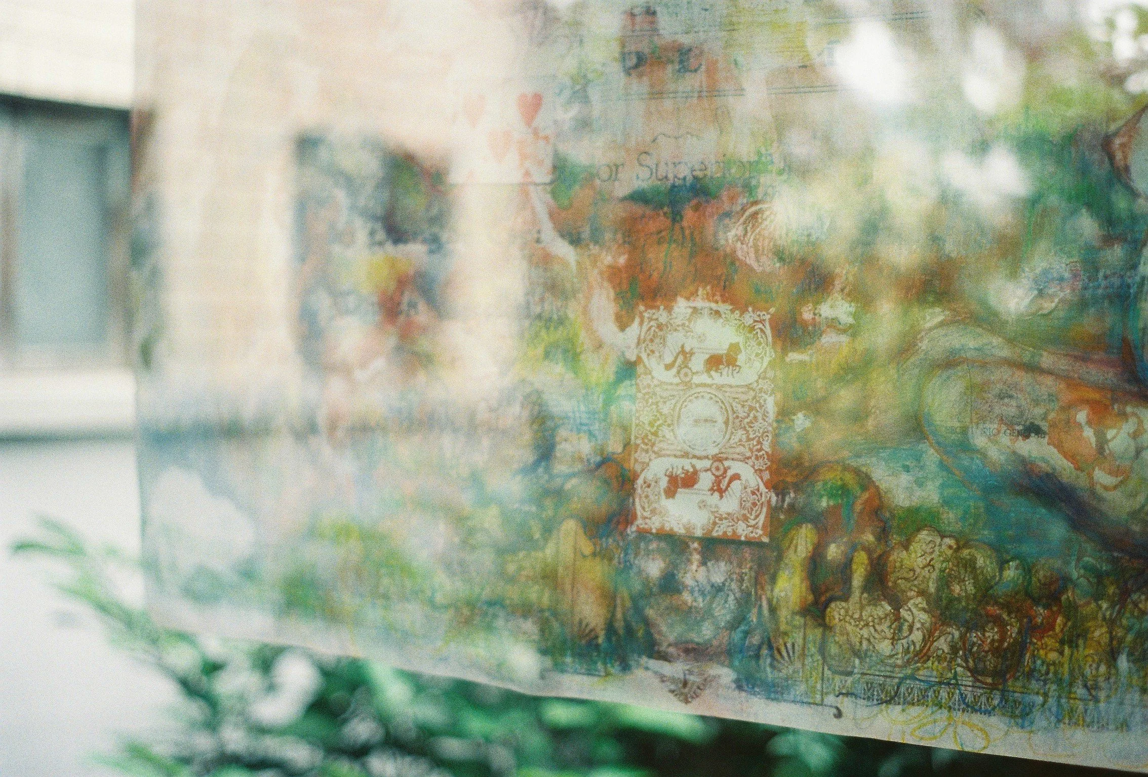 故郷 - Pueblo natal, Atardecer de verano después de la tormenta / Homeland, Summer sunset after the storm, 2025. Original photograph printed on voile fabric - 110 × 70. Photo: Hanako Nakane (c)
