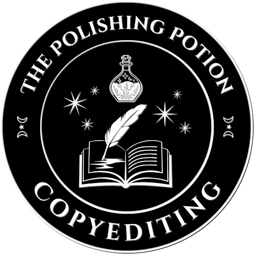 Badge which reads: The Polishing Potion - Copyediting