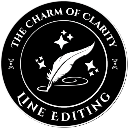 Badge which reads: The Charm of Clarity - Line Editing