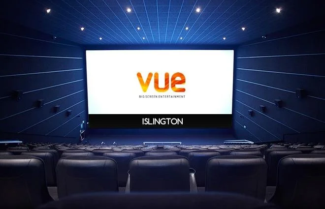 The image shows the Vue Islington cinema screen