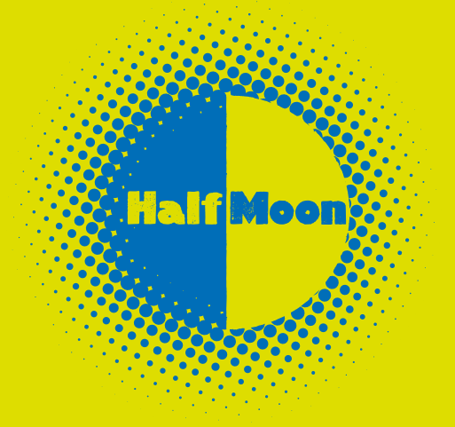 The image shows the half moon logo in yellow and blue