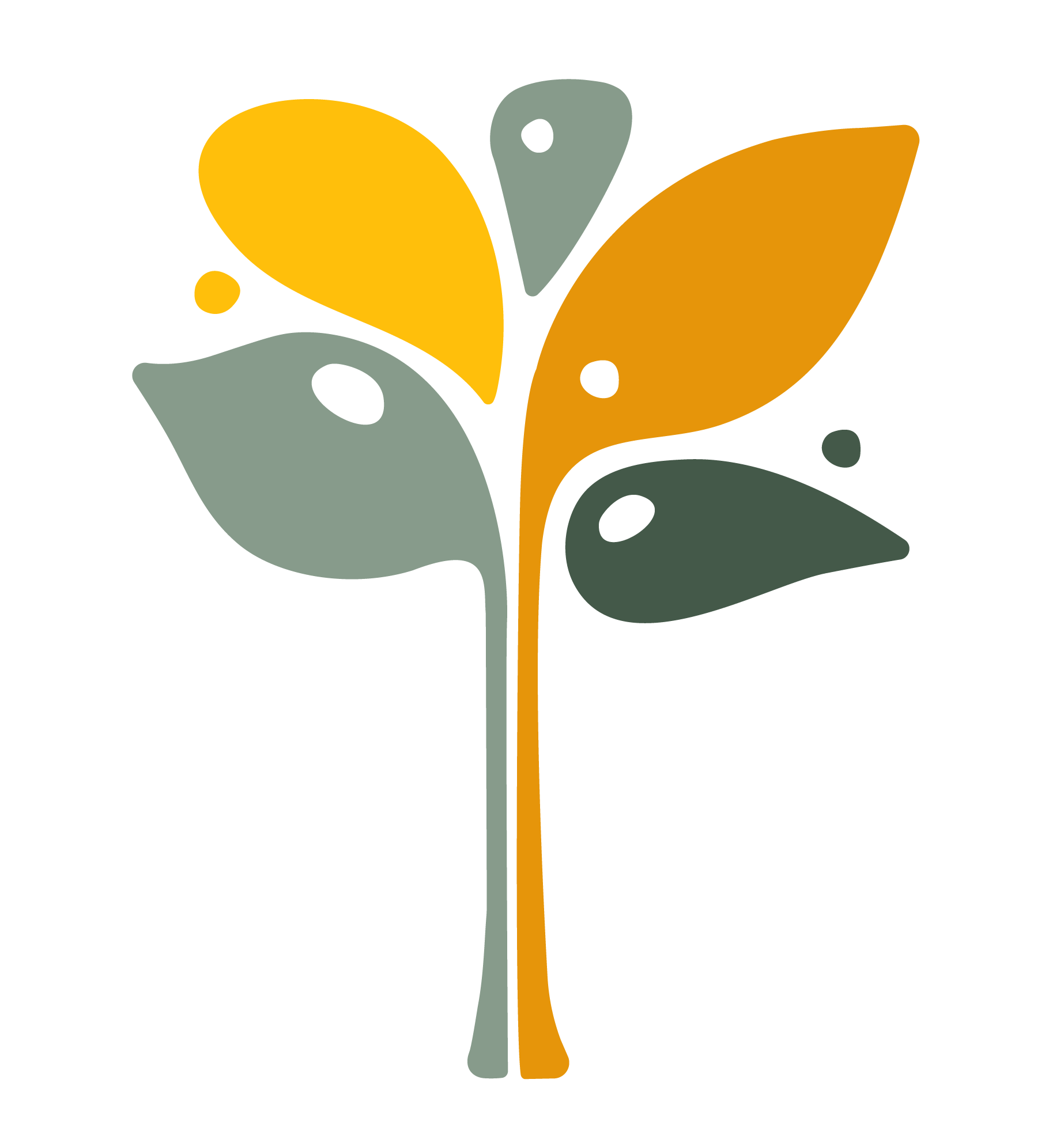 Eine stilisierte Illustration eines Baums mit bunten Blättern in Gelb, Mintgrün, Orange und Dunkelgrün.