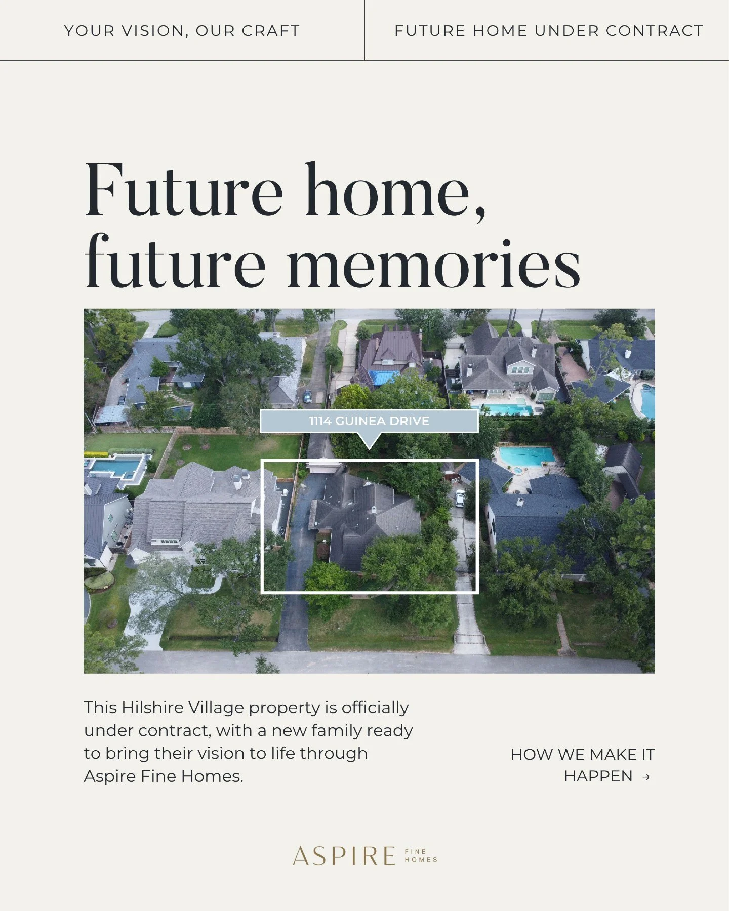 We recently secured a unique opportunity in Hilshire Village, and we&rsquo;re excited to announce that the opportunity didn&rsquo;t last long. A new family has already partnered with us to bring their dream home to life. ✨

This is what sets Aspire F