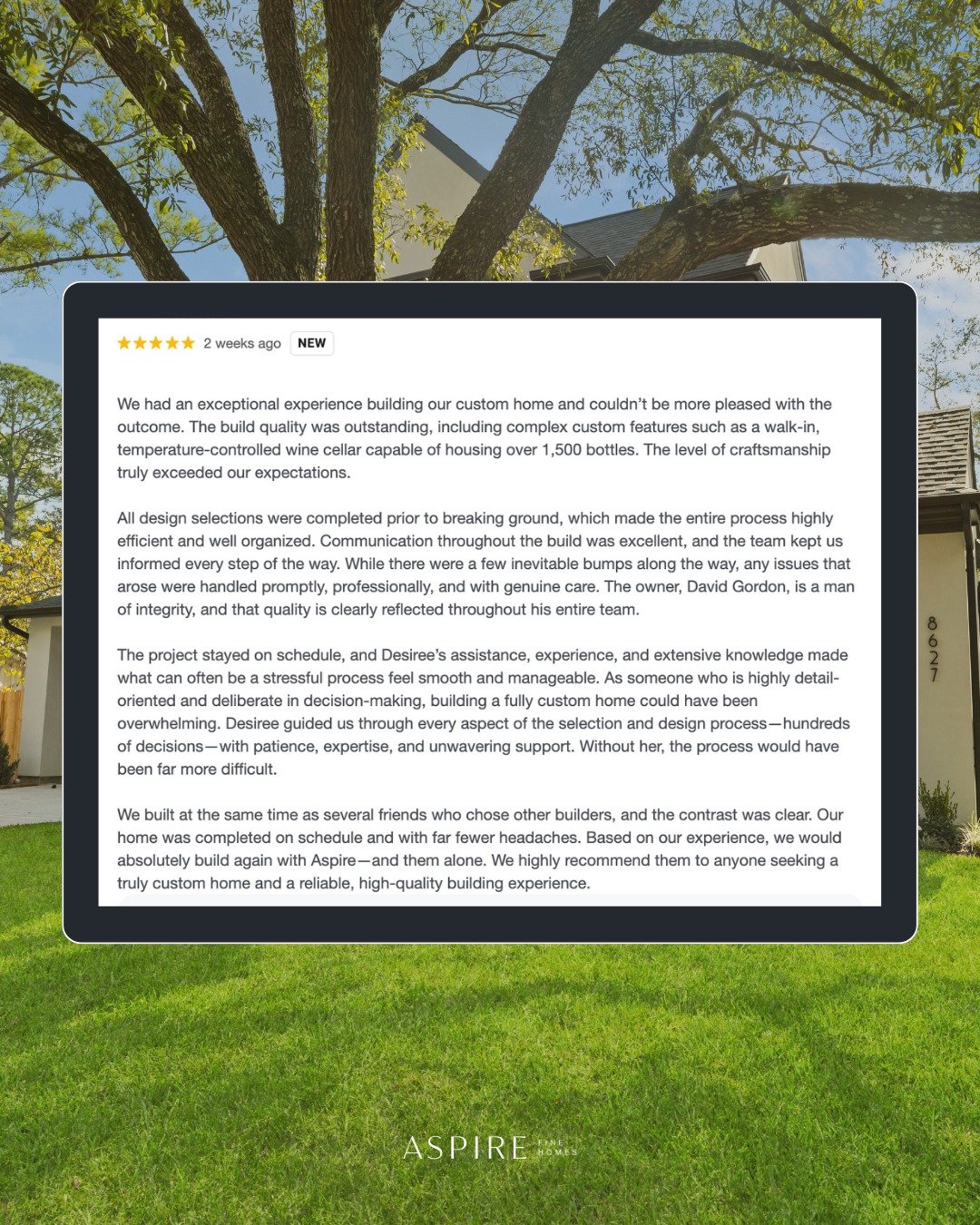 Exceptional homes are built with more than materials. They&rsquo;re built with trust, communication, and a process that supports every decision along the way. We&rsquo;re honored by feedback like this and grateful to have clients who value how the ho