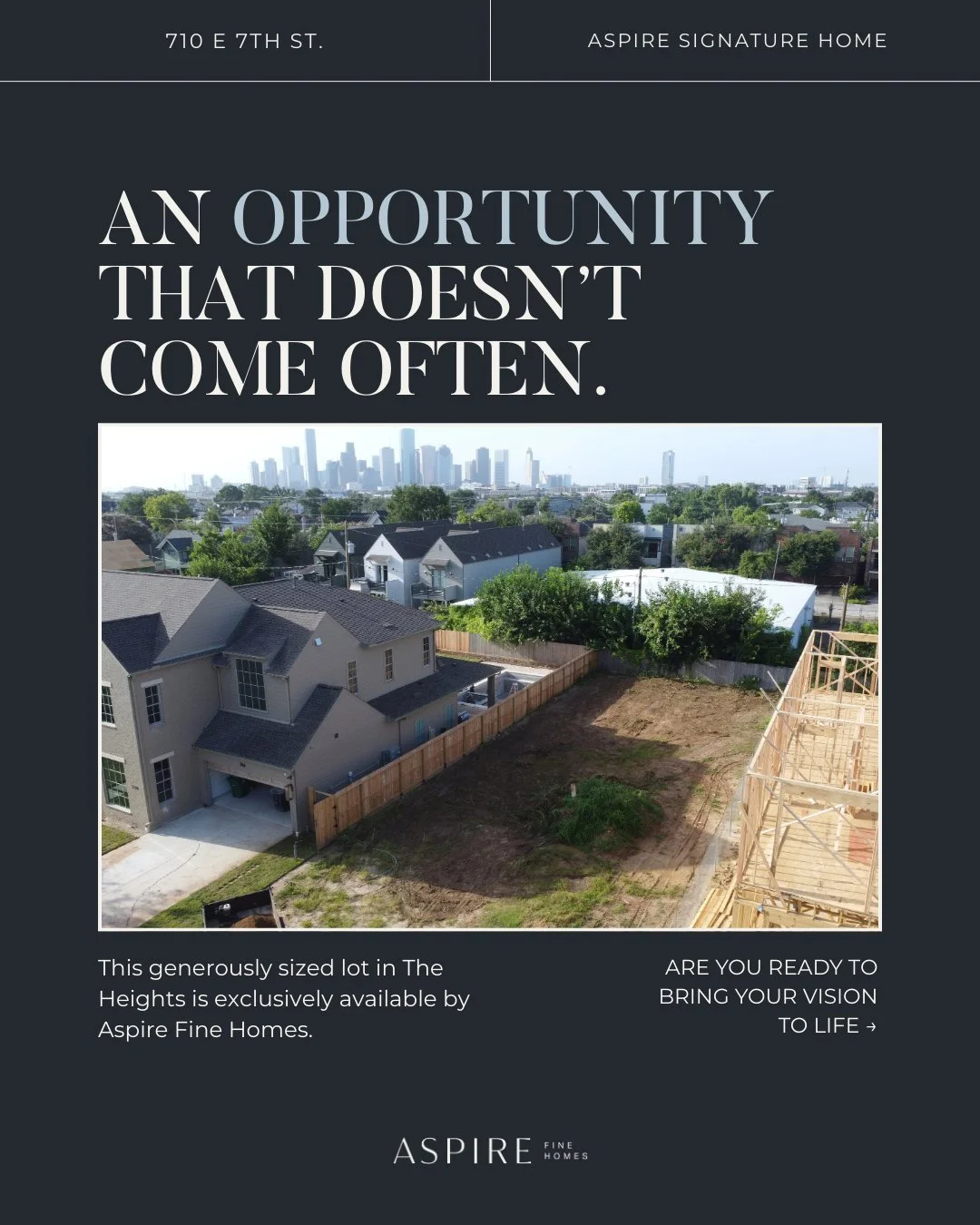 A rare opportunity in The Heights.

This open lot on E 7th St offers the chance to build an Aspire Signature Home in one of Houston&rsquo;s most desirable areas.

Interested? Send us a message.
.
.
.
.
#HoustonBuilder #HoustonHomes #CustomHomeBuilder