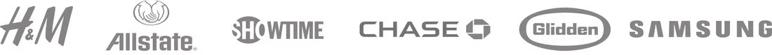 Logos of H&M, Allstate, Showtime, Chase, Glidden, Samsung