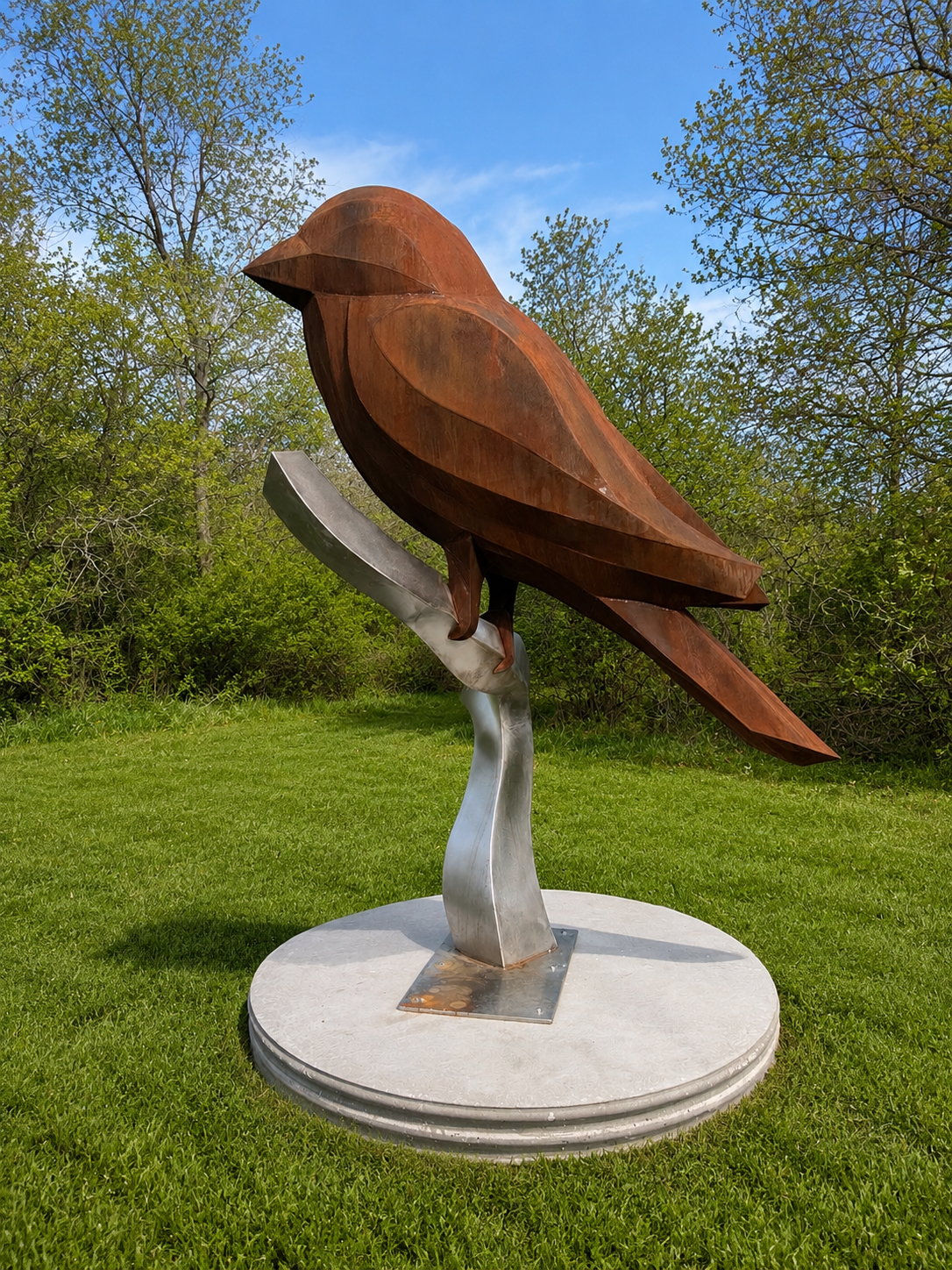 Commission - Northend Riverside Park, Big Rapids, Michigan. 
Bird - Cor-ten and stainless steel - 