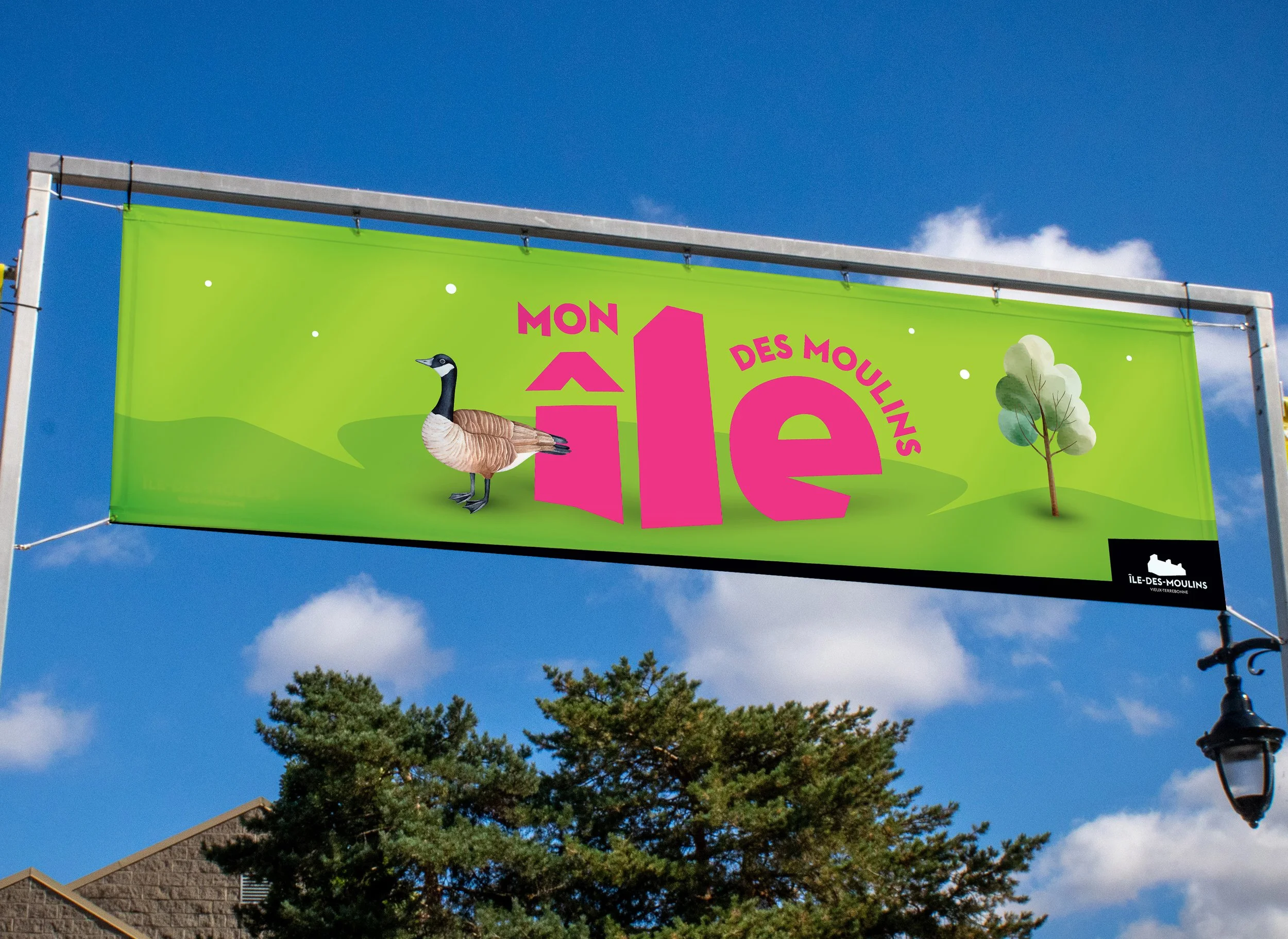 Vieux-Terrebonne bannière Ile-des-Moulins été nouvelle société signature visuelle publicité