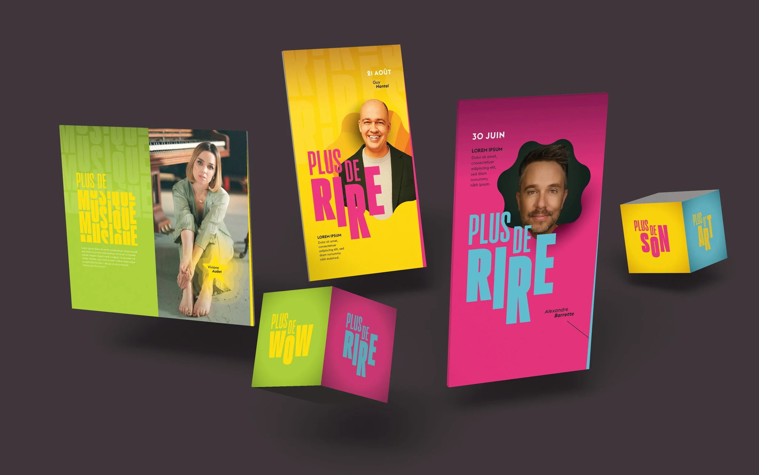 La nouvelle société Théâtre du Vieux-Terrebonne Moulinet Création Campagne publicitaire saison 2026 - 2027 Plus de Rire typographie Dépliant, guide, section pages