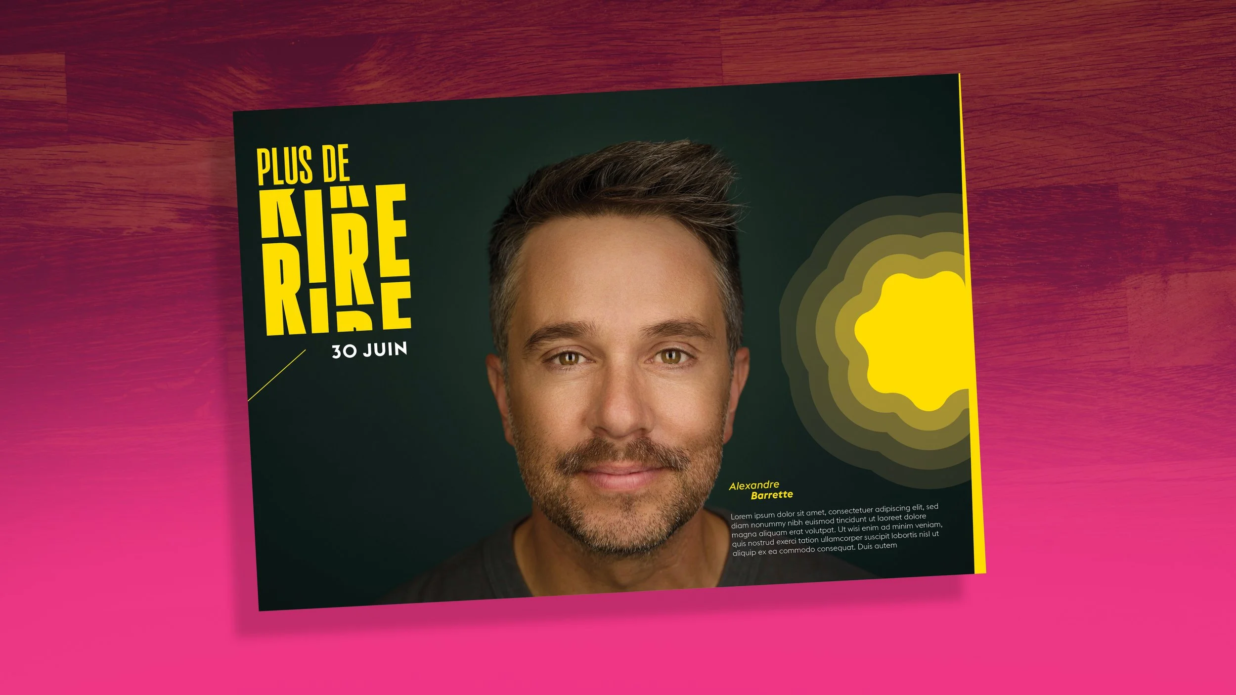 La nouvelle société Théâtre du Vieux-Terrebonne Moulinet Création Campagne publicitaire saison 2026 - 2027 Plus de Rire section artiste Alexandre Barrette