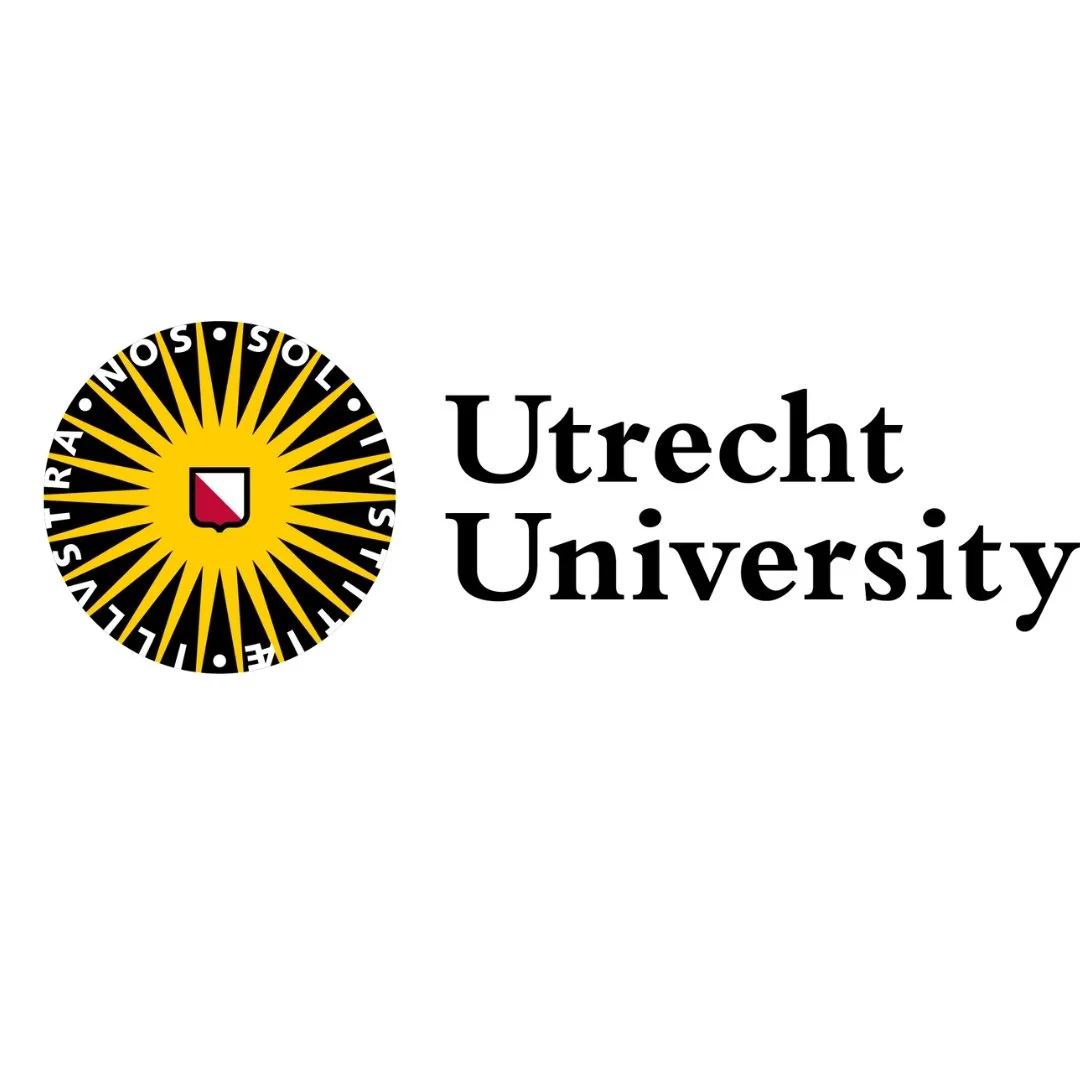 Logo of Utrecht University featuring a circular emblem with yellow rays and a shield with red and white colors, next to black text that reads "Utrecht University."