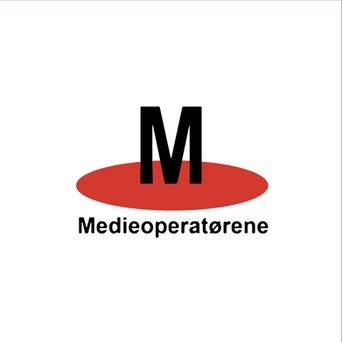 Logo with a large black 'M' above a red oval shape and the word 'Medieoperatørene' underneath.