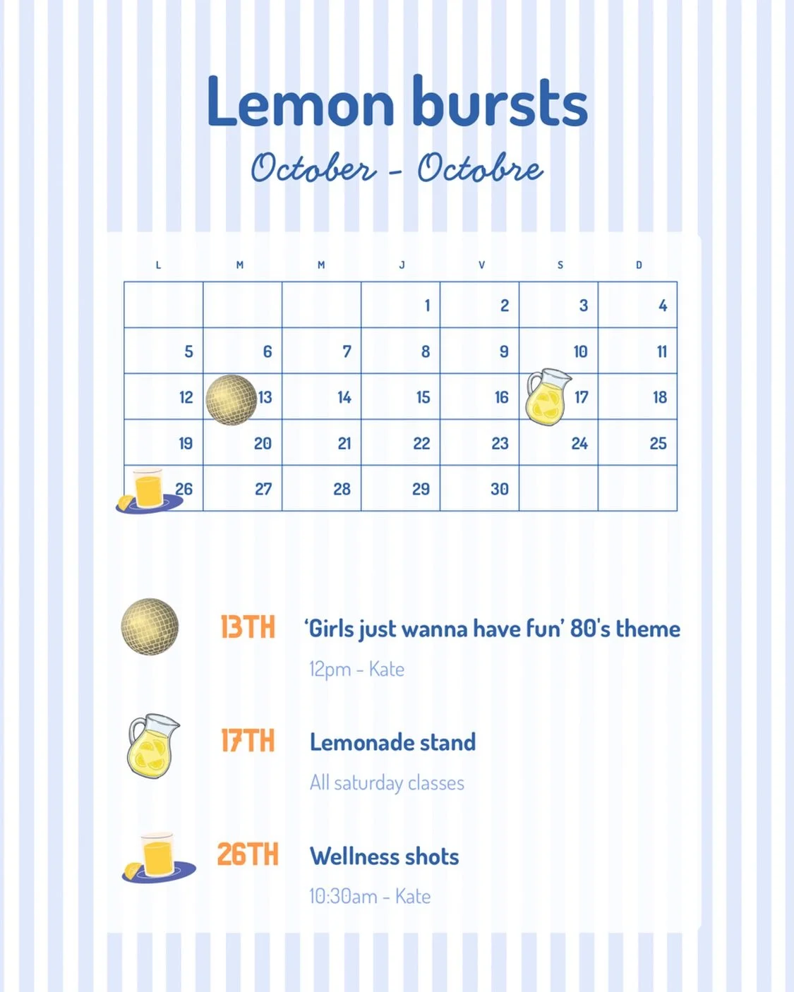 Our October Lemon Bursts are here! Use your regular class cards, and experience our Lemon Bursts! 

Only 4 spots per experience - go go go!