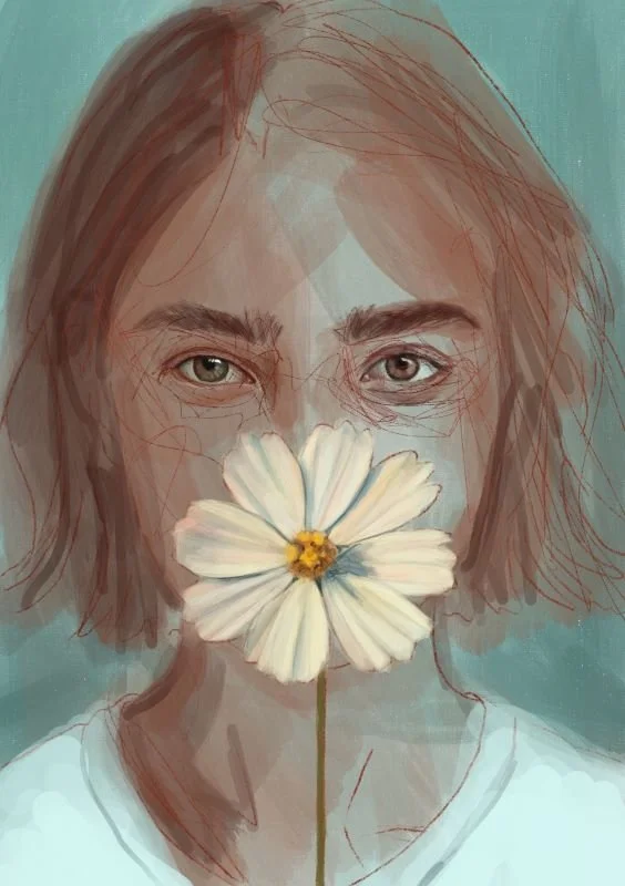 Portret met bloem