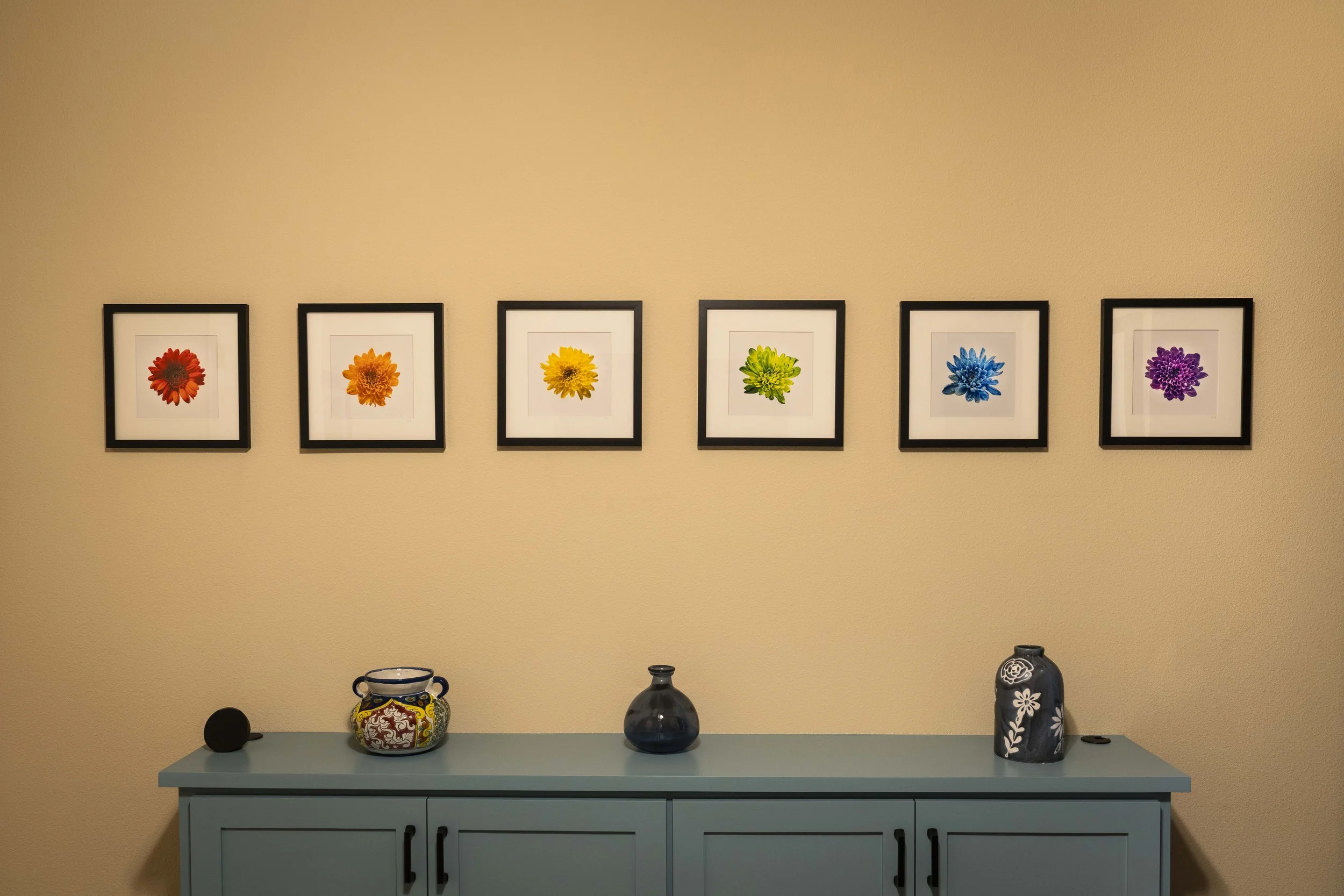 Rainbow Flowers Series On White - Six 12" x 12" Framed Prints