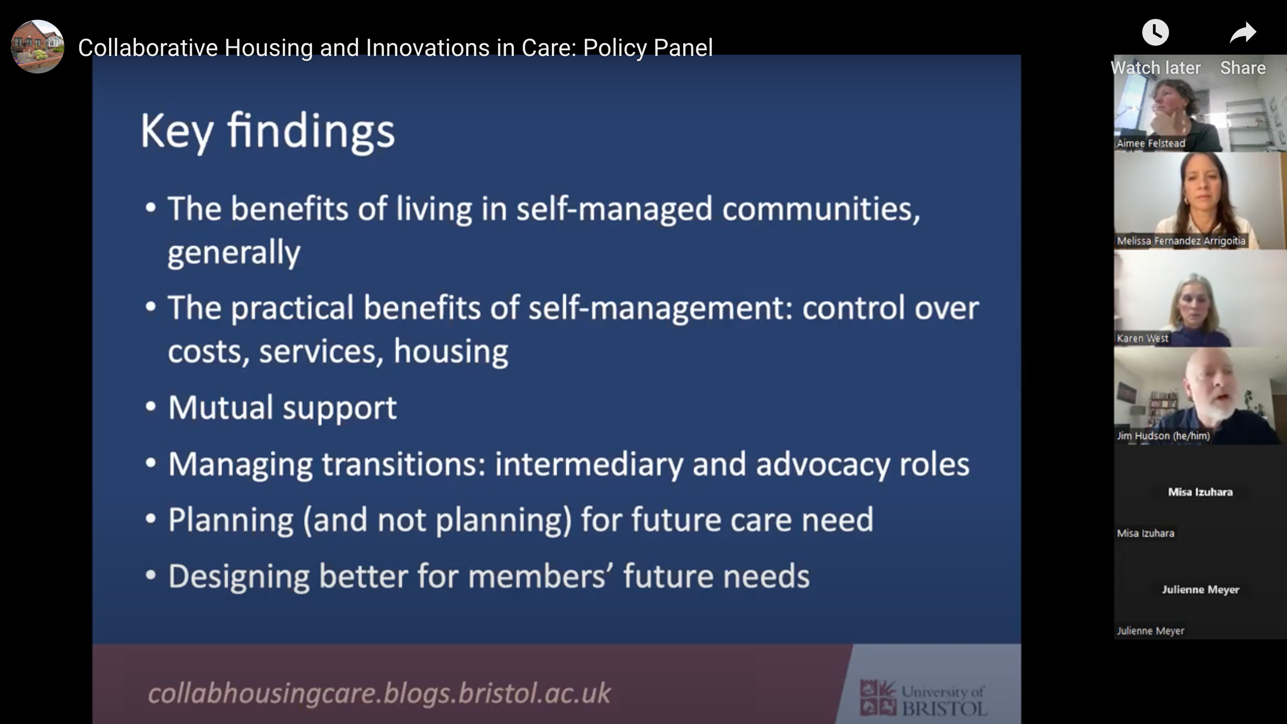 POLICY PANEL: Final policy panel video recording, with leading policy and practice experts debating the potential of collaborative housing for the future of social care and ageing.