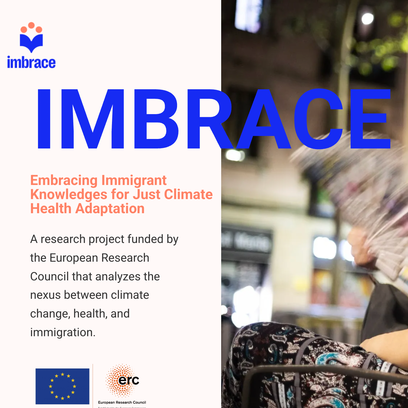 Current research (2025-) with IMBRACE [Embracing Immigrant Knowledges for Just Climate Health Adaptation]: An ERC-funded project, led by Panagiota Kotsila, that analyzes the nexus between climate change, health, and immigration.  
