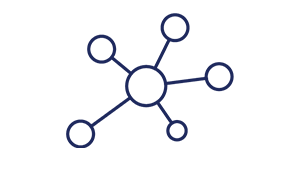 A diagram of a central circle with seven connected smaller circles, illustrating a network or molecular structure.