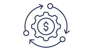 An illustration of a gear with a dollar sign at its center, surrounded by arrows indicating a continuous process.