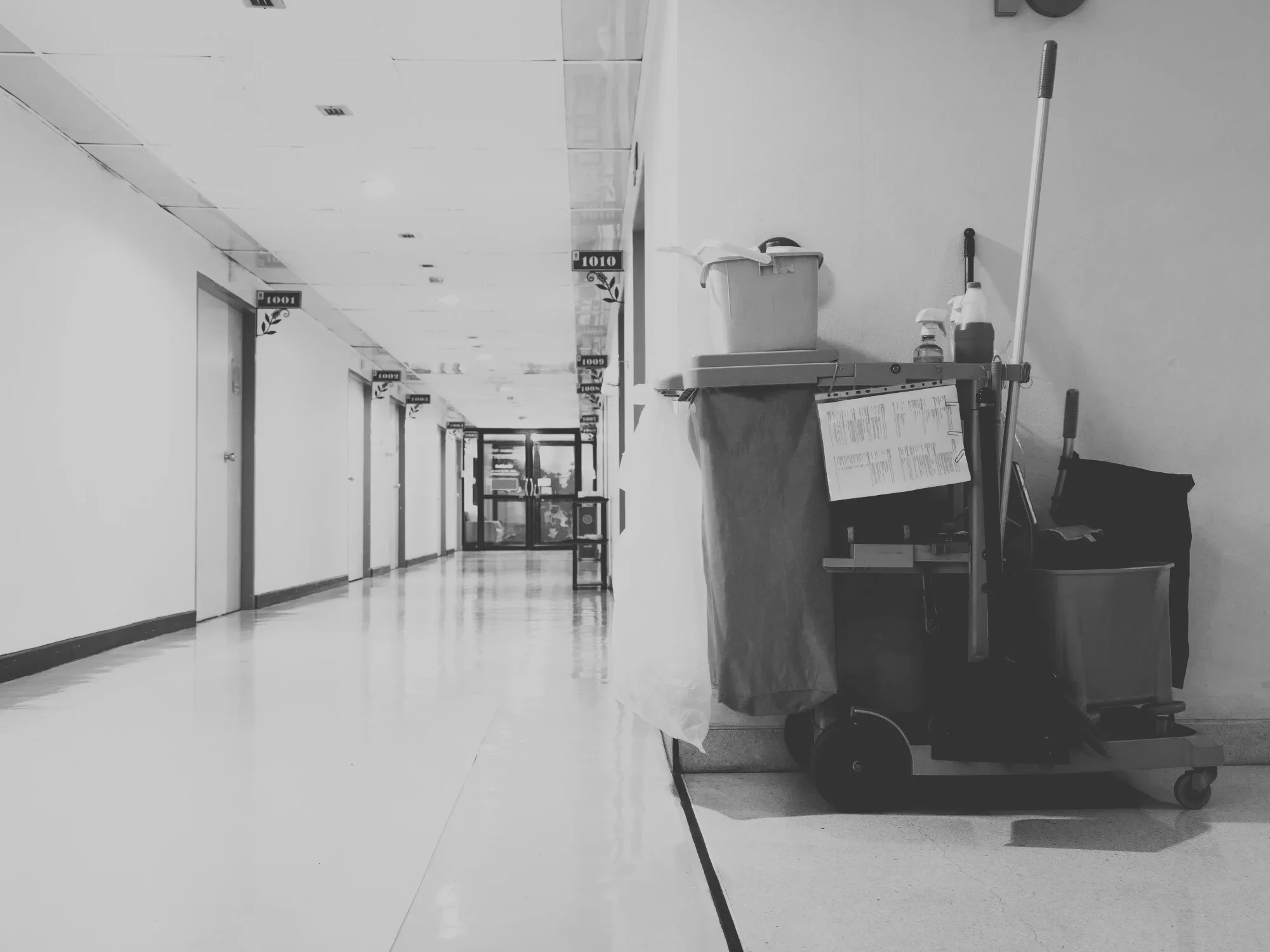 Facility cleaning services using professional supplies to maintain health and safety standards in commercial buildings