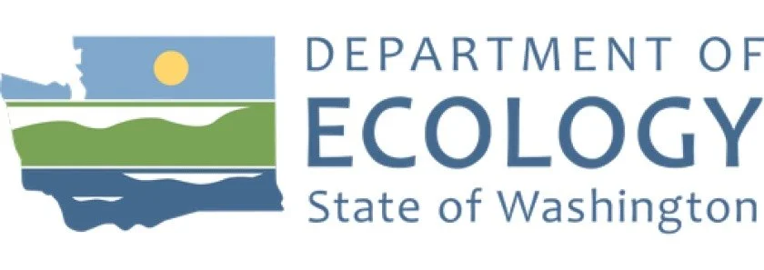 Logo of the Department of Ecology, State of Washington, featuring a stylized map of Washington with a sun, water, sky, and land elements.