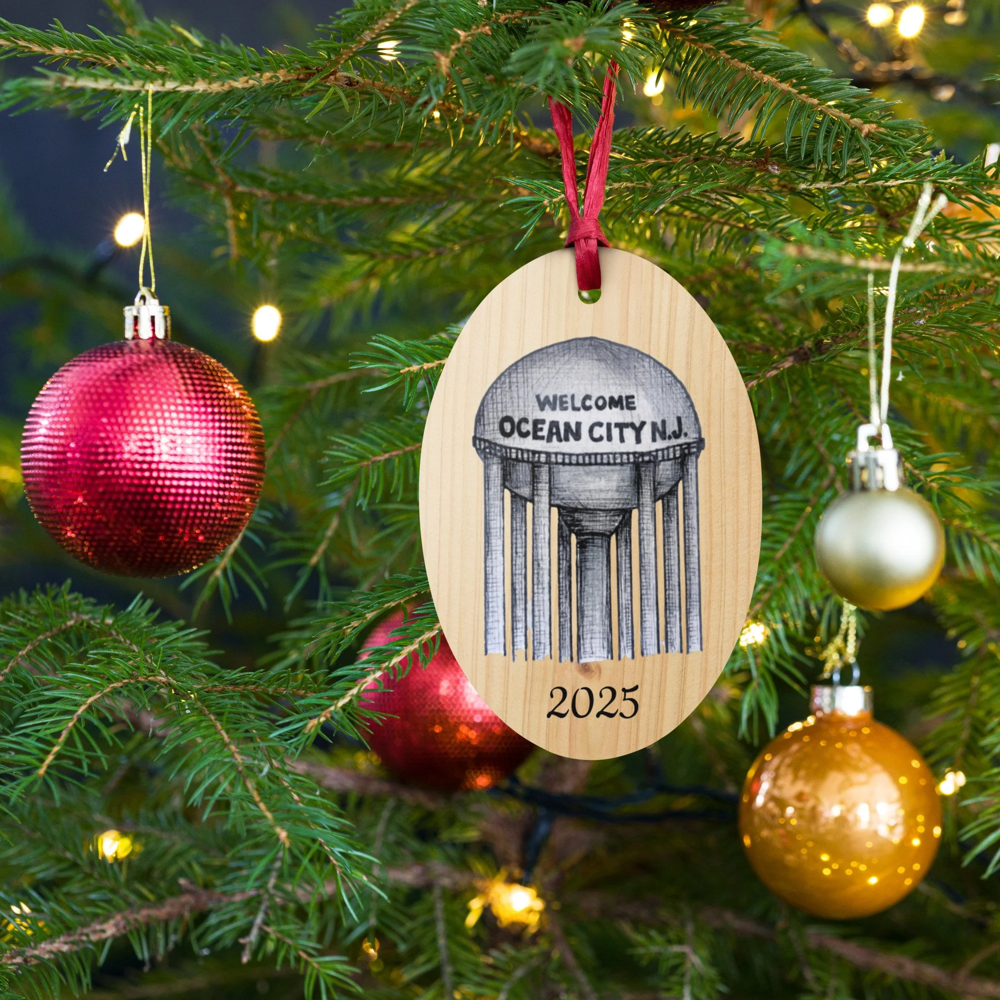 Water Towers Wooden Ornament
