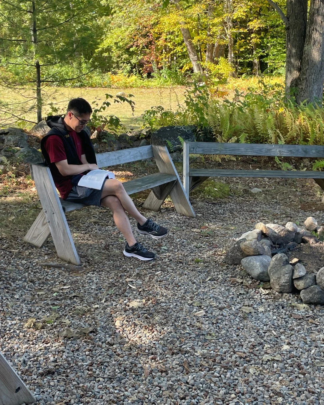 Caleb is spending time in the Word during the Fall Retreat&mdash;a quiet moment set apart to seek the Lord. Grateful for students leaning into God&rsquo;s presence. #CUGloria #Harvard #FallRetreat #SeekGod #ScriptureAndSolitude