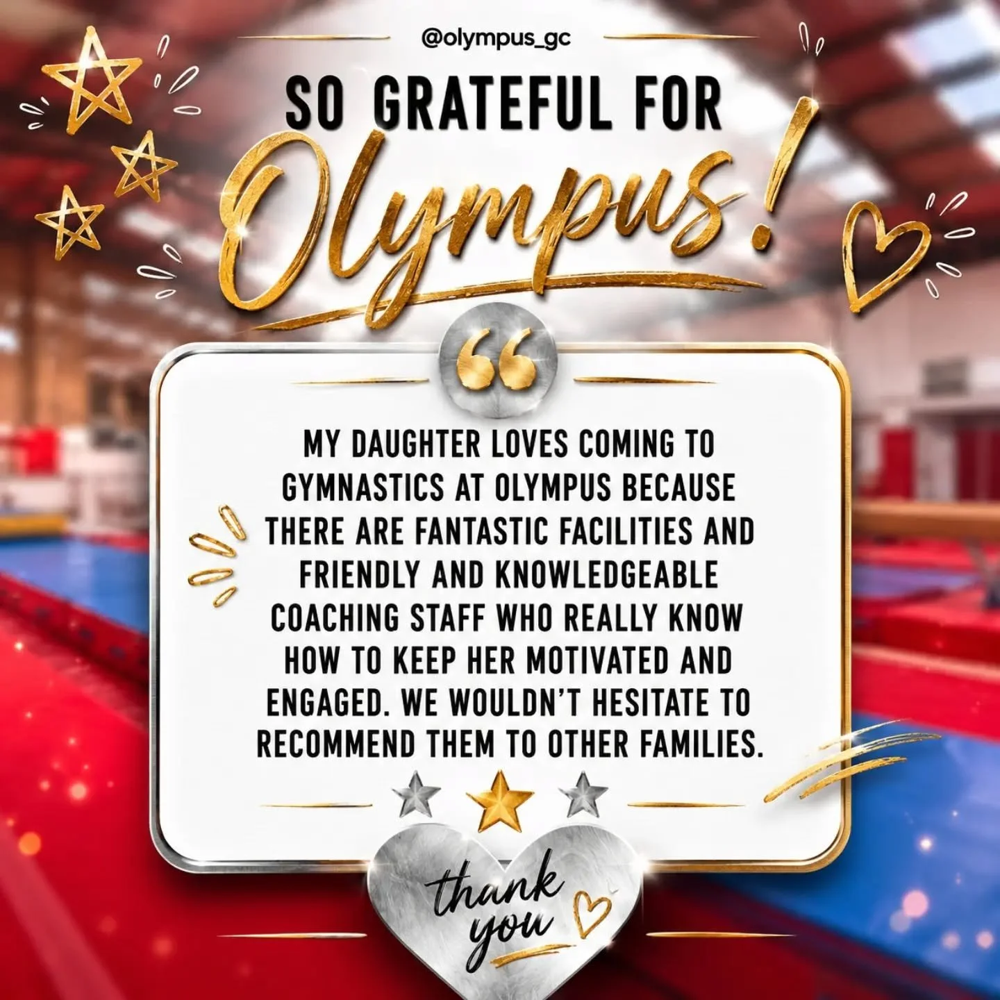 🤸&zwj;♀️Thankful Thursday🤸&zwj;♀️

Receiving feedback like this makes our whole week! Thank you to our amazing gym parents for trusting us with your gymnasts.

Want to join the fun? Email olympusmembers@outlook.com ✨

#GymnasticsClub #GymnasticsPar