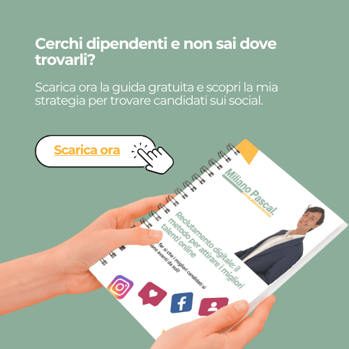 Guida gratuita per trovare candidati sui social con pulsante Scarica ora e immagine di manuale di recruiting.
