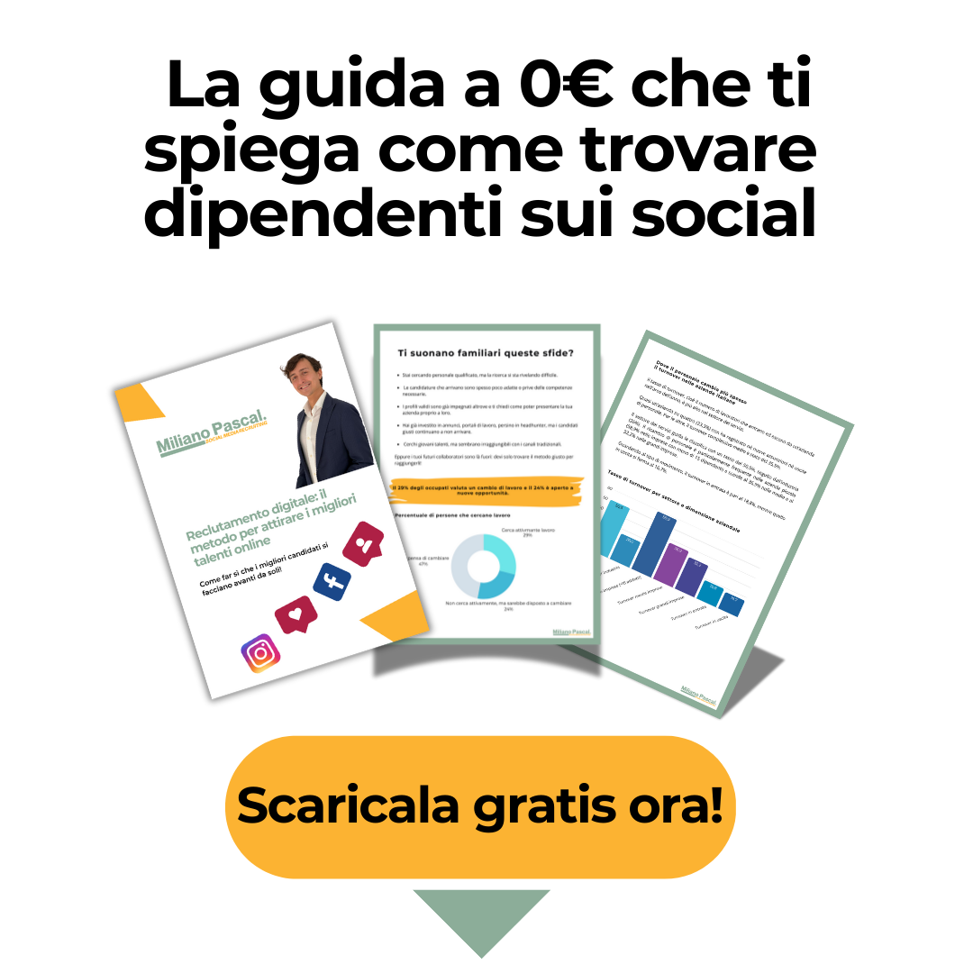 Immagine promozionale di una guida gratuita su come trovare e reclutare dipendenti sui social network.